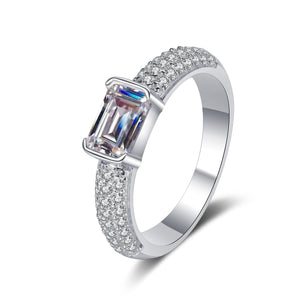 StarGems  Emerald Cut 1ct Moissanite 925 Silver Platinum Plated Ring RX064