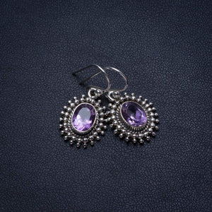 StarGems  Natural Amethyst Handmade Vintage 925 Sterling Silver Earrings 1" T3030