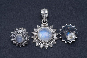 StarGems  Natural Moonstone Handmade Unique 925 Sterling Silver Jewelry Set Pendant 1.25" Studs 0.5" A3739