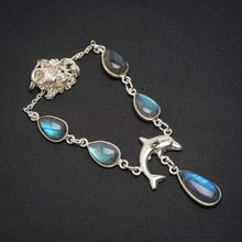 StarGems  Natural Blue Fire Labradorite Handmade Unique 925 Sterling Silver Necklace 16.5+1.5" A3134