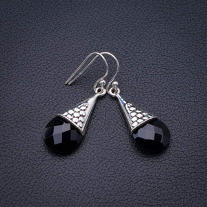 StarGems  Natural Black Onyx Handmade 925 Sterling Silver Earrings 1.5" D3800