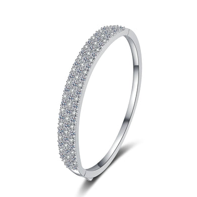 StarGems® Full Inlay 3.03cttw Moissanite 925 Sterling Silver Platinum Plated Bangle Bracelet For Women BX002