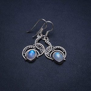 StarGems® Natural Rainbow Moonstone Handmade 925 Sterling Silver Earrings 1 1/4" T4577