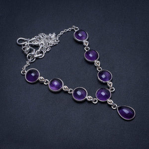 StarGems® Natural Amethyst Handmade Boho 925 Sterling Silver Y Necklace 16.75" T8674