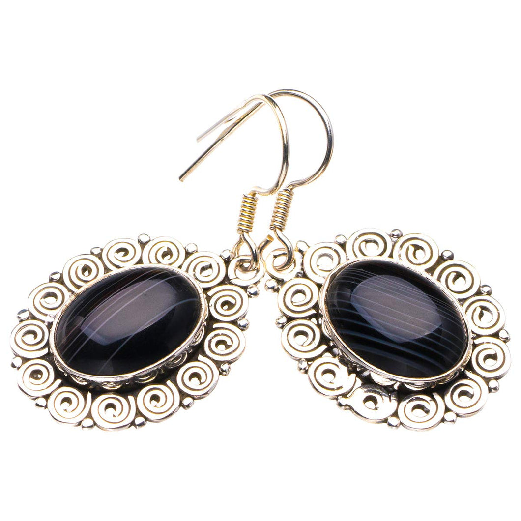 StarGems® Natural Botswana Agate Handmade 925 Sterling Silver Earrings 1.5