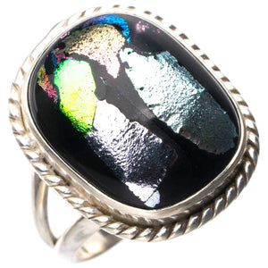 StarGems  Natural Rainbow Dichroic Glass Handmade 925 Sterling Silver Ring 6.5 D9235