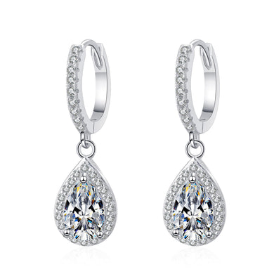 StarGems® Pear-Shape 1ct×2 Moissanite 925 Silver Platinum Plated Cuff Earrings EX099