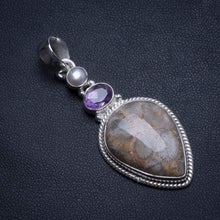 StarGems  Fossil Coral,Amethyst and River Pearl Handmade Mexican 925 Sterling Silver Pendant 2" T2181