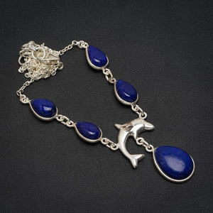 StarGems  Natural Lapis Lazuli Handmade Unique 925 Sterling Silver Necklace 16.25+1.25" A3178