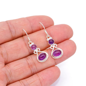 StarGems  Natural Amethyst Handmade Boho 925 Sterling Silver Earrings 1 1/4" S1519