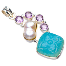 StarGems  Natural Chalcedony,Biwa Pearl And Amethyst Handmade 925 Sterling Silver Pendant 1.75" D6162