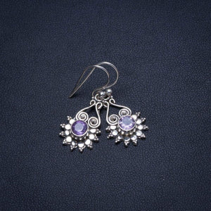 StarGems  Natural Amethyst Handmade Vintage 925 Sterling Silver Earrings 1 1/4" T4045