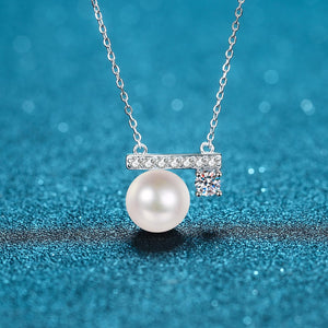 StarGems® 10mm River Pearl Minimalist 0.475cttw Moissanite 925 Silver Platinum Plated Necklace 40+5cm NX083