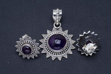 StarGems  Natural Amethyst Handmade Unique 925 Sterling Silver Jewelry Set Pendant 1.25" Studs 0.5" A3761