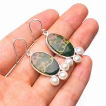 StarGems® Natural Ocean Jasper And River Pearl Handmade 925 Sterling Silver Earrings 1.75" D7585