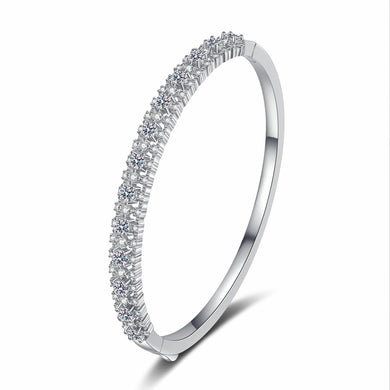 StarGems® Minimalism 2.1cttw Moissanite 925 Sterling Silver Platinum Plated Bangle Bracelet For Women 163mm  BX007
