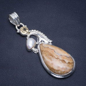 StarGems  Natural Lomen Crisoface,River Pearl and Citrine Handmade Unique 925 Sterling Silver Pendant 2" B3087