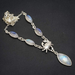 StarGems  Natural Rainbow Moonstone Handmade Unique 925 Sterling Silver Necklace 16+1.5" A3127