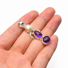 StarGems® Natural Amethyst And River Pearl Handmade 925 Sterling Silver Pendant 1.75" D6186