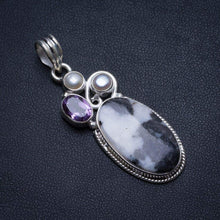 StarGems® Natural Pinolith Jasper,Amethyst and River Pearl Handmade 925 Sterling Silver Pendant 2" T2800