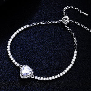 StarGems  2ct Moissanite 925 Silver Platinum Plated Zirconia Surrounded Heart-shape Adjustable Bracelet B4717