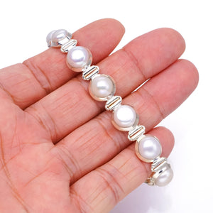 StarGems  Natural River Pearl Handmade Unique 925 Sterling Silver Bracelet 6 1/2-7 3/4" S1993