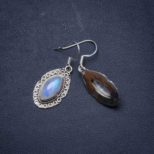 StarGems® Natural Rainbow Moonstone Handmade Unique 925 Sterling Silver Earrings 1.5" X4941