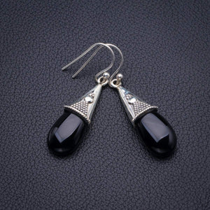 StarGems  Natural Black Onyx Handmade 925 Sterling Silver Earrings 1.75" D3902