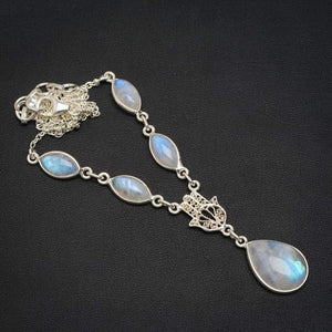 StarGems  Natural Rainbow Moonstone Handmade Unique 925 Sterling Silver Necklace 16+1.25" A3190