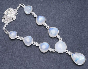 StarGems  Natural Rainbow Moonstone Handmade Unique 925 Sterling Silver Necklace 17.25+1" Y5457