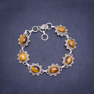 StarGems  Natural Tiger Eye Handmade Unique 925 Sterling Silver Bracelet 7-8" A3097