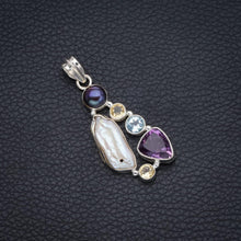 StarGems  Natural Biwa Pearl,Blue Topaz,Citrine,Amethyst and River Pearl 925Sterling Silver Pendant 2" S0237