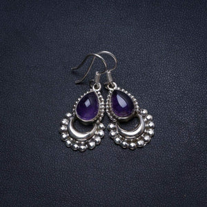 StarGems® Natural Amethyst Handmade Mexican Half-Moon Shape 925 Sterling Silver Earrings 1 1/4" T3736