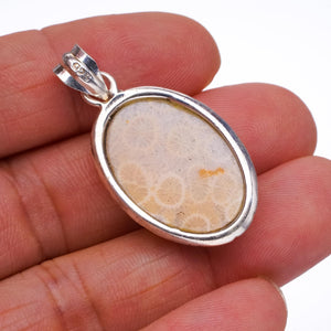 StarGems® Natural Fossil Coral Punk Style 925 Sterling Silver Pendant 1 1/2" S1105