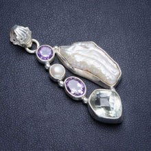 StarGems  Natural Biwa Pearl, Green Amethyst,Amethyst and River Pearl 925 Sterling Silver Pendant 2" Y5283