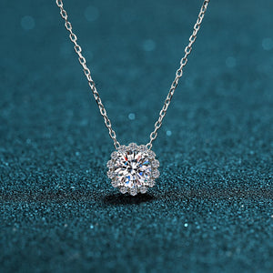 StarGems® Four Prong Flower 1ct Moissanite 925 Silver Platinum Plated Necklace 40+5cm NX132