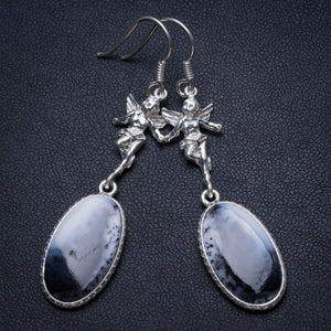 StarGems  Natural Dendritic Opal Angel Handmade Vintage Angle Shape 925 Sterling Silver Earrings 2 1/4" T3245