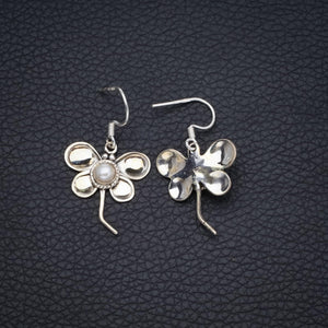 StarGems  Natural River Pearl Butterfly Handmade Unique Butterfly Shape 925 Sterling Silver Earrings 1 1/2" S1748