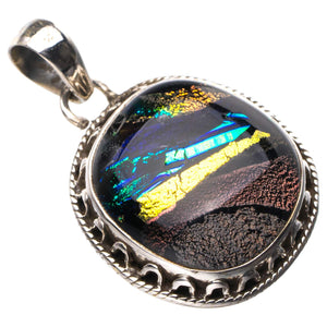 StarGems® Natural Rainbow Dichroic Glass Handmade 925 Sterling Silver Pendant 1.5" D9797