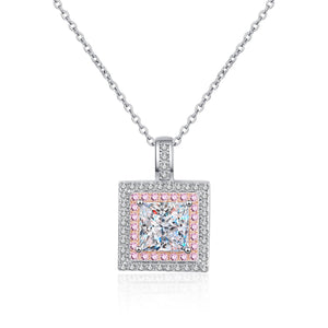 StarGems  Double-Layer Pink Princess Cut 1ct Moissanite 925 Silver Platinum Plated Necklace 40+5cm NX093