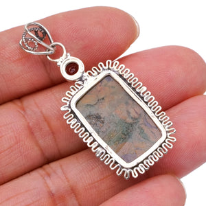 StarGems  Natural Ocean Jasper and Garnet Boho Style 925 Sterling Silver Pendant 2" S0344