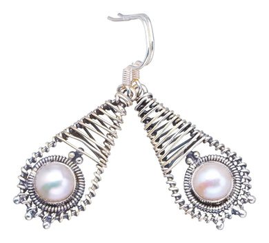 StarGems  Natural River Pearl Handmade Vintage 925 Sterling Silver Earrings 1 3/4