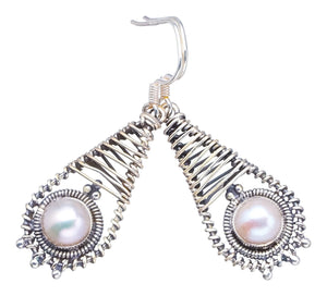 StarGems  Natural River Pearl Handmade Vintage 925 Sterling Silver Earrings 1 3/4" S1530