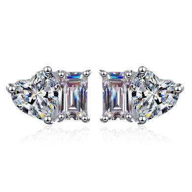 StarGems® Emerald Cut Heart 2ct×2 Moissanite 925 Silver Platinum Plated Stud Earrings EX021