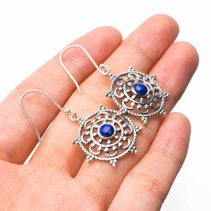 StarGems  Natural Lapis Lazuli Handmade 925 Sterling Silver Earrings 1.75" D6798