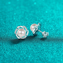 StarGems® 9mm AAAA Pearls&Flower Buds 0.15cttw Moissanite 925 Silver Platinum Plated Stud Earrings EX079