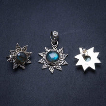 StarGems® Natural Labradorite Boho 925 Sterling Silver Jewelry Set, Earrings Stud:1/2" Pendant:1 1/4" T8879