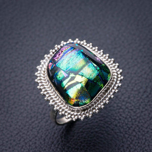 StarGems® Natural Rainbow Dichroic Glass Handmade 925 Sterling Silver Ring 7.75 D9233