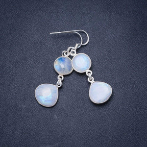 StarGems  Natural Rainbow Moonstone Handmade Unique 925 Sterling Silver Earrings 1.75" Y1446