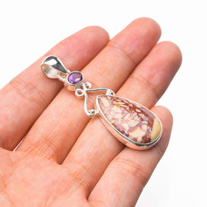 StarGems  Natural Brecciated Mookaite And Amethyst Handmade 925 Sterling Silver Pendant 2" D6220